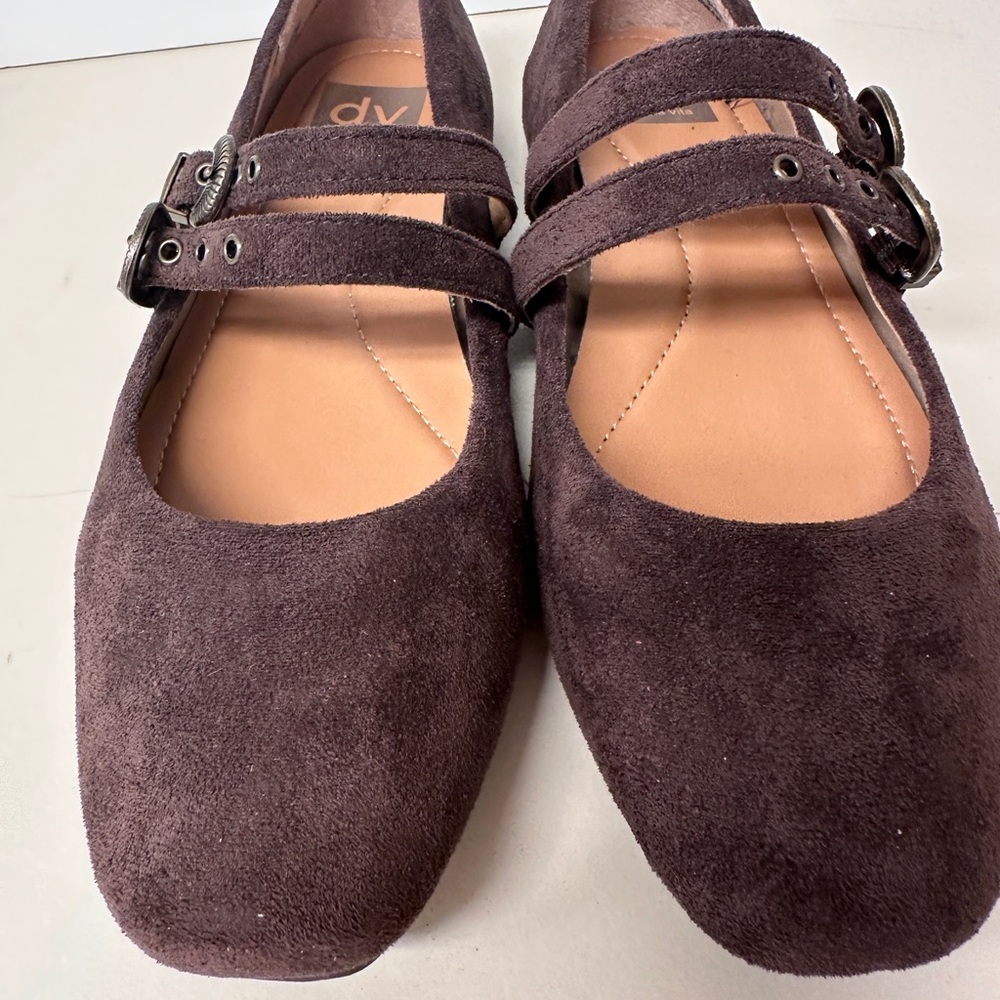 DV by Dolce Vita Dark Brown Suede Double-Strap Mary Jane Flats